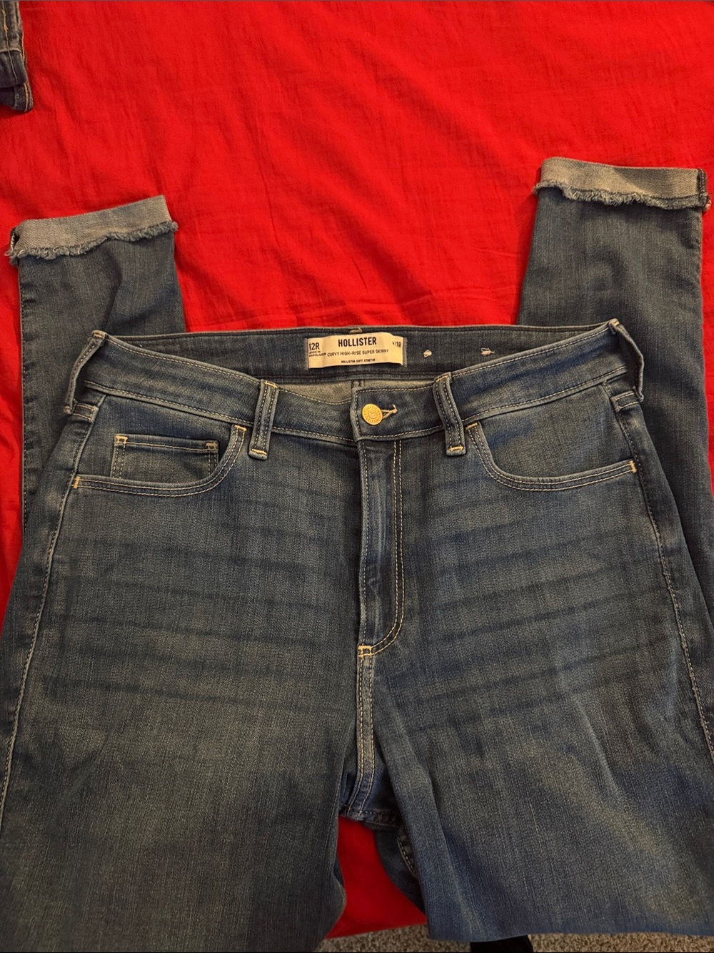 Hollister Womens Frayed Hem Skinny Jeans - Medium Blue